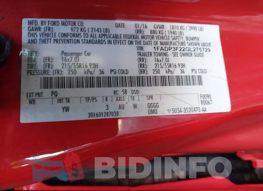1FADP3F22GL275729 Photo# 9