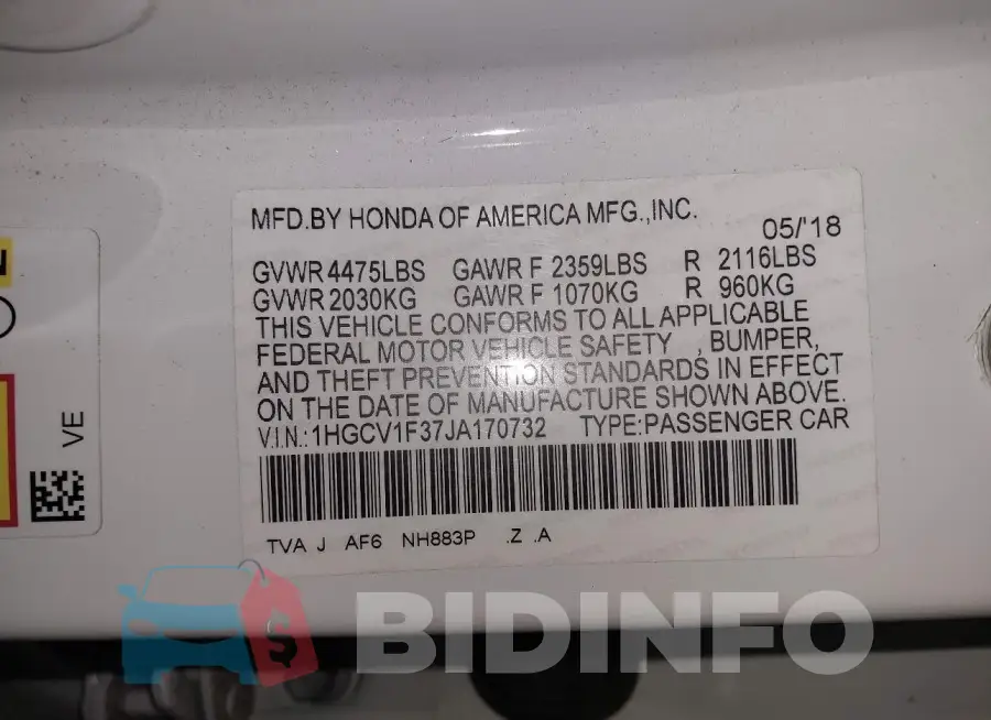1HGCV1F37JA170732 Photo# 9
