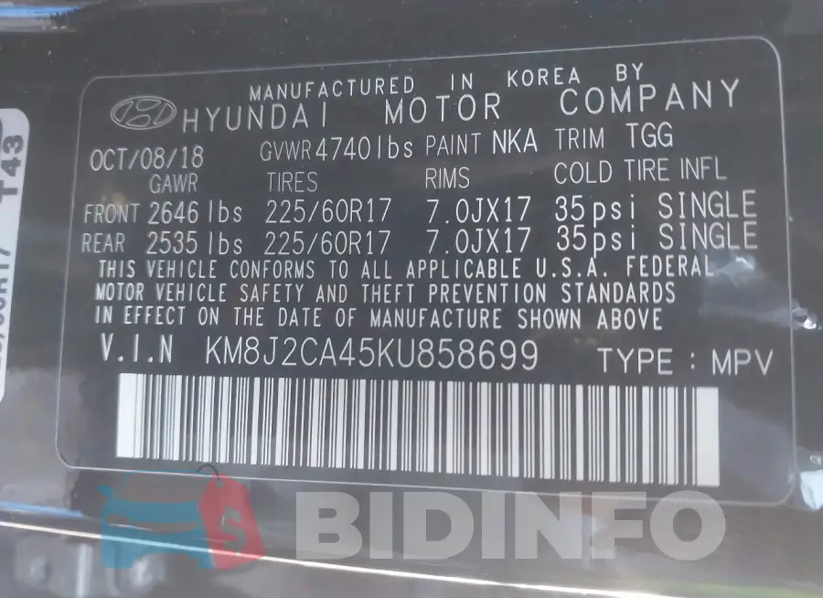 KM8J2CA45KU858699 Photo# 9