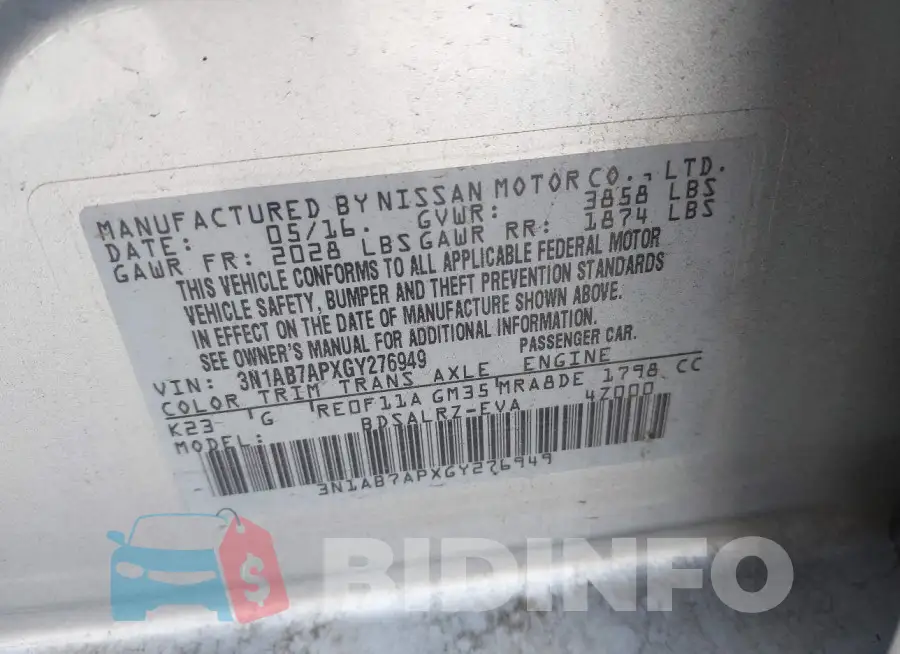 3N1AB7APXGY276949 Photo# 9