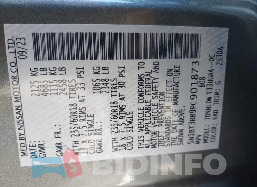 5N1BT3BB9PC901873 Photo# 9
