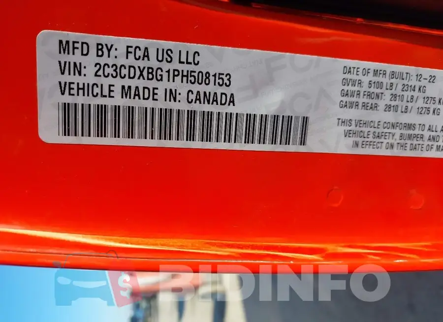 2C3CDXBG1PH508153 Photo# 9