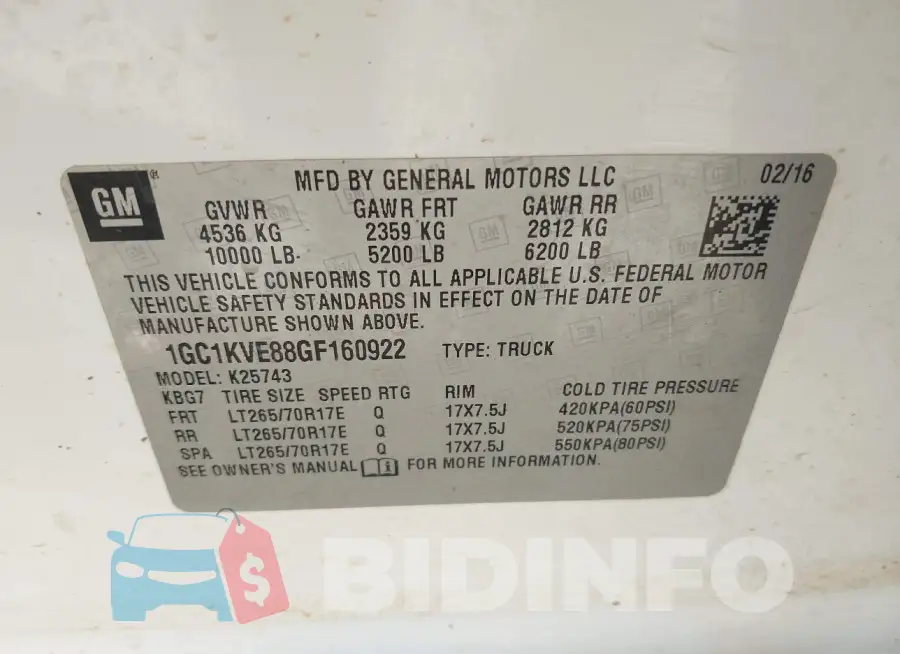 1GC1KVE88GF160922 Photo# 9