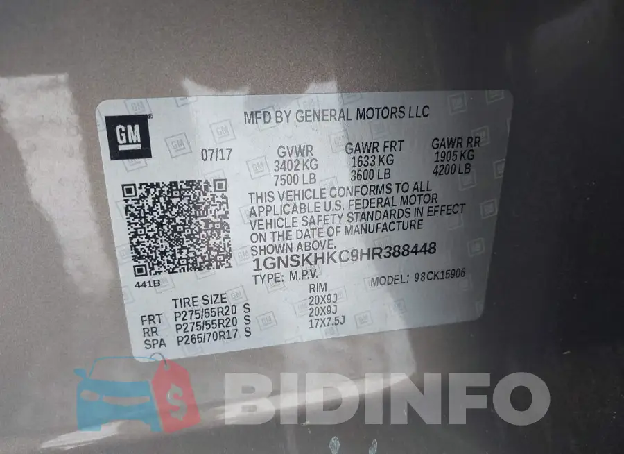1GNSKHKC9HR388448 Photo# 9