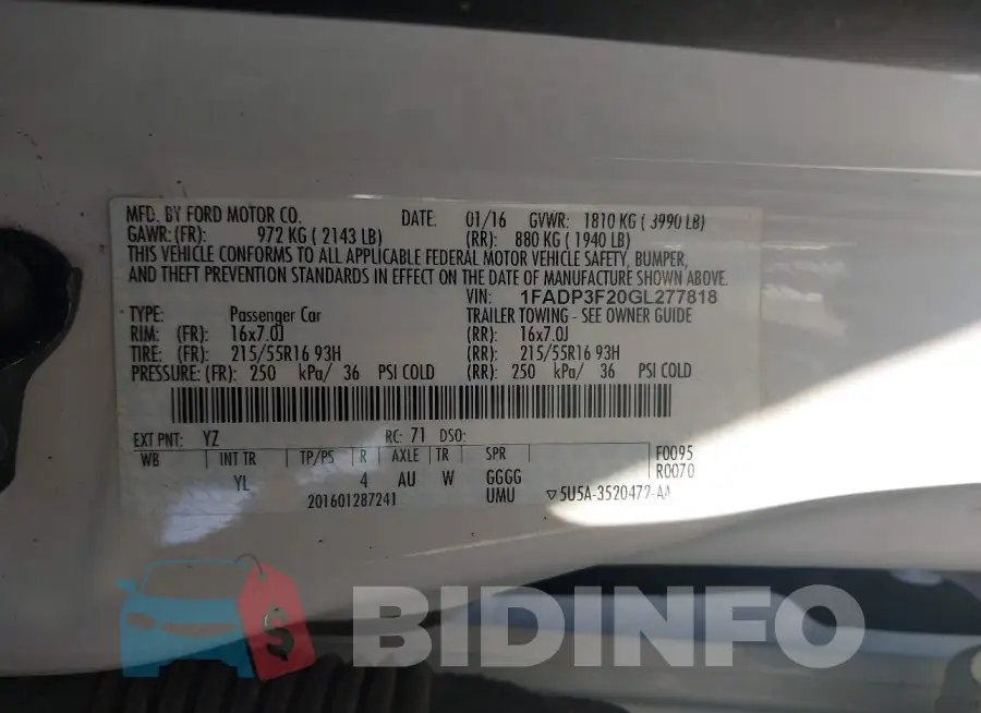 1FADP3F20GL277818 Photo# 9