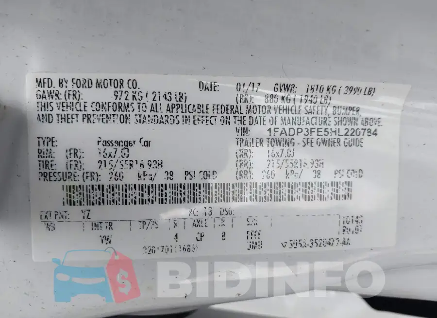 1FADP3FE5HL220784 Photo# 9