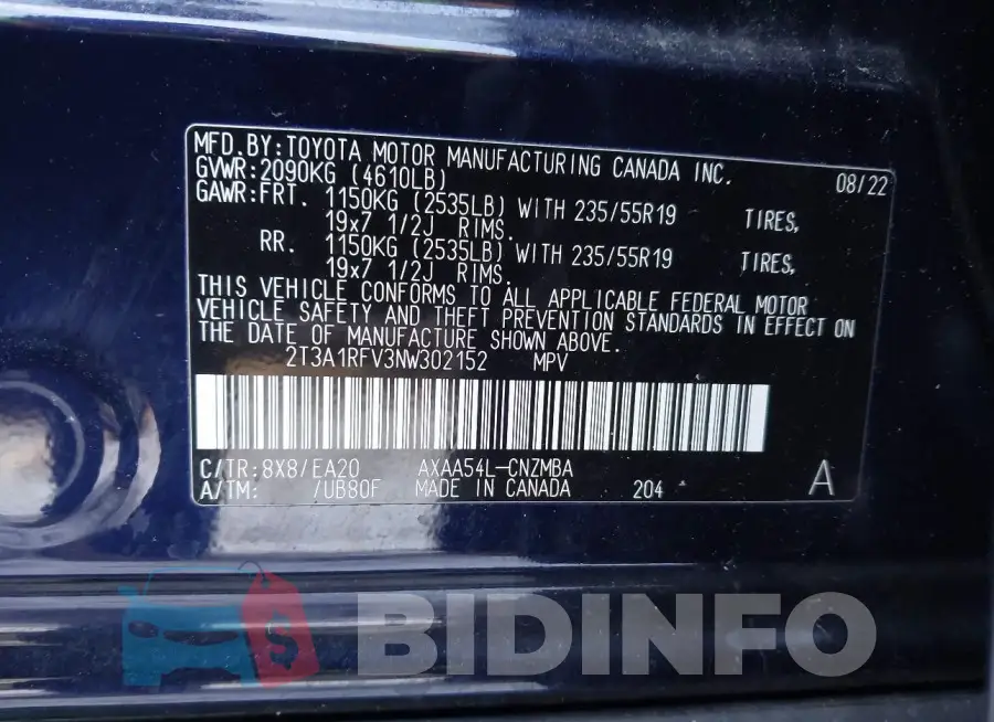 2T3A1RFV3NW302152 Photo# 9