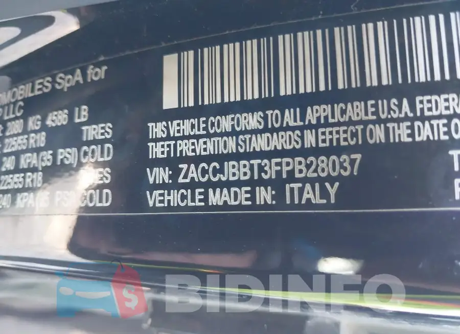 ZACCJBBT3FPB28037 Photo# 9