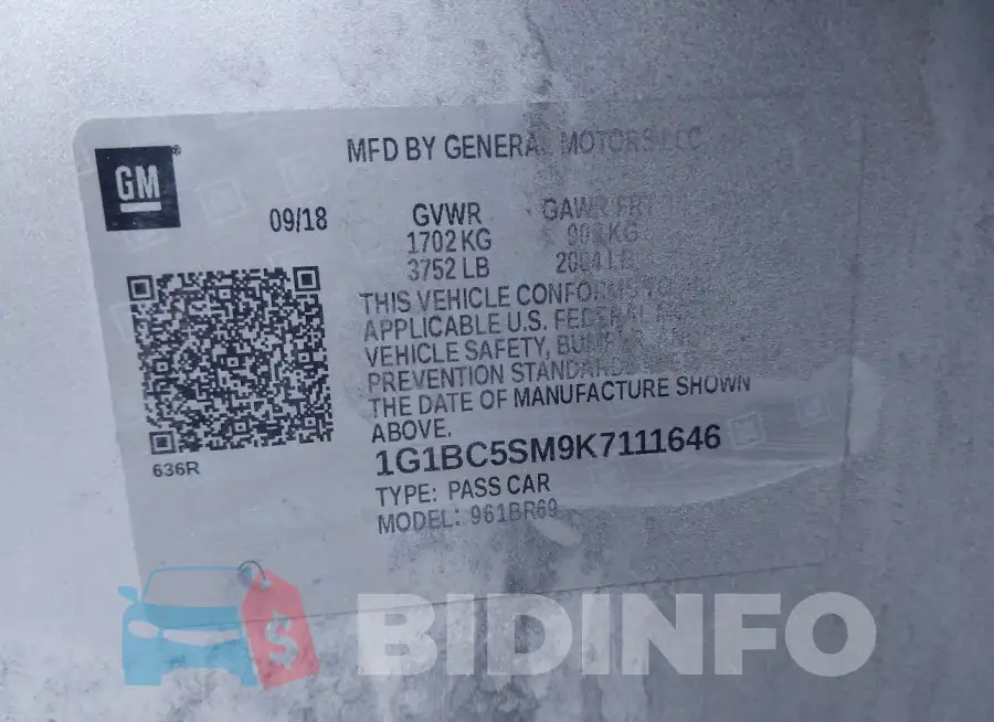 1G1BC5SM9K7111646 Photo# 9