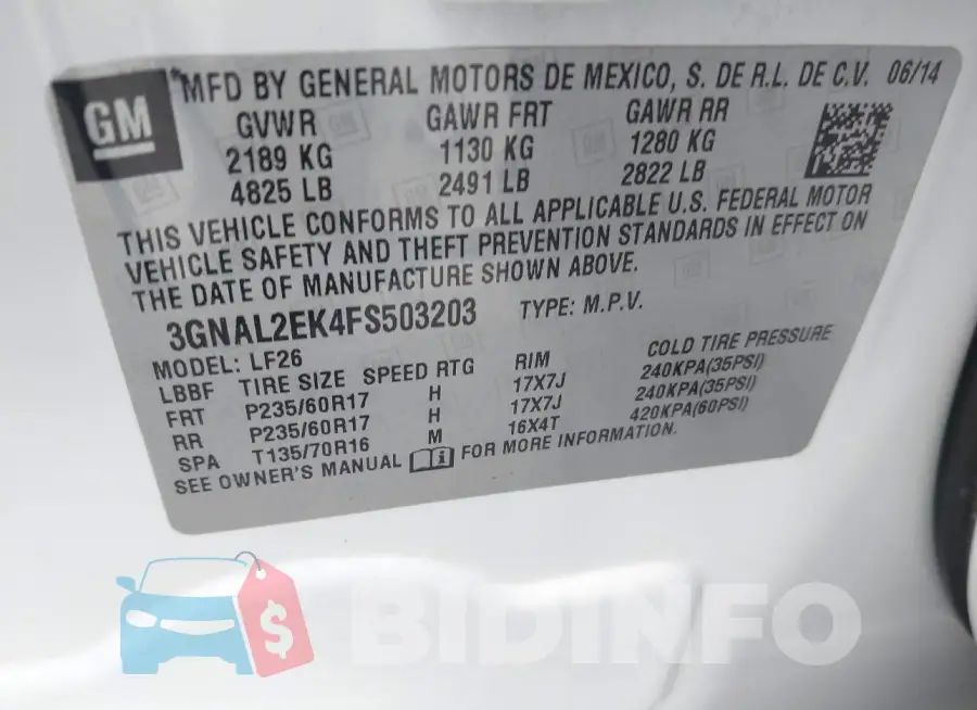 3GNAL2EK4FS503203 Photo# 9