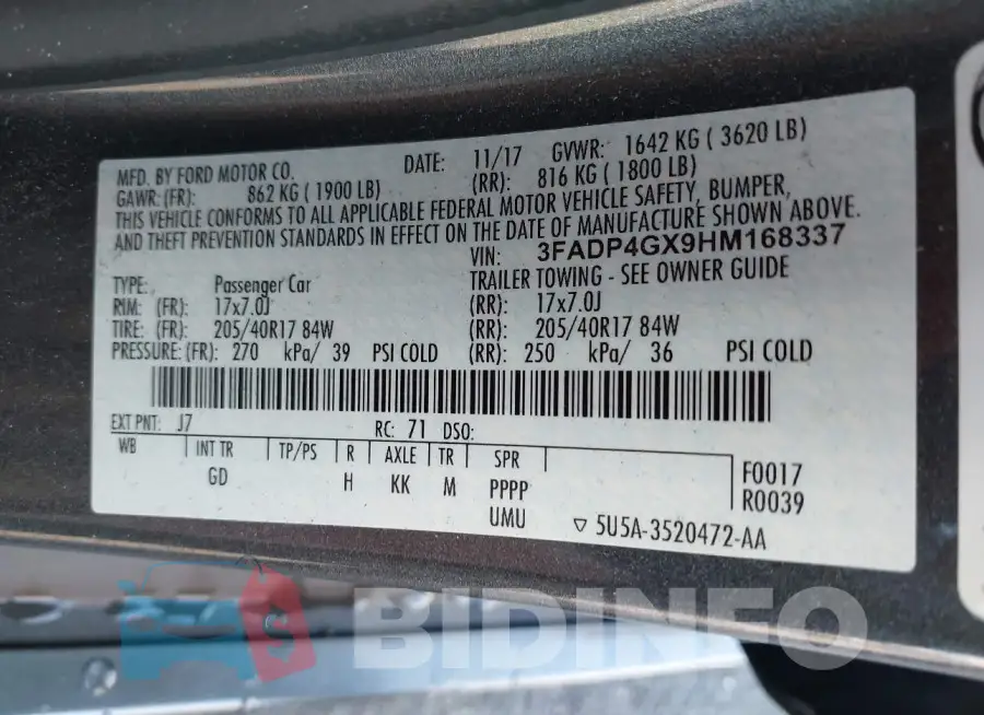 3FADP4GX9HM168337 Photo# 9