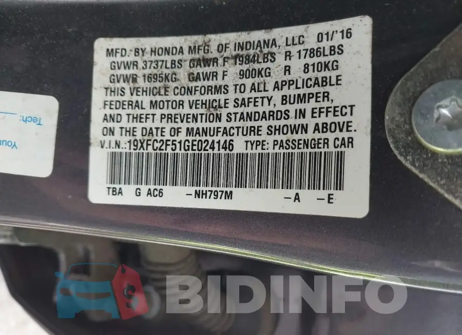 19XFC2F51GE024146 Photo# 9