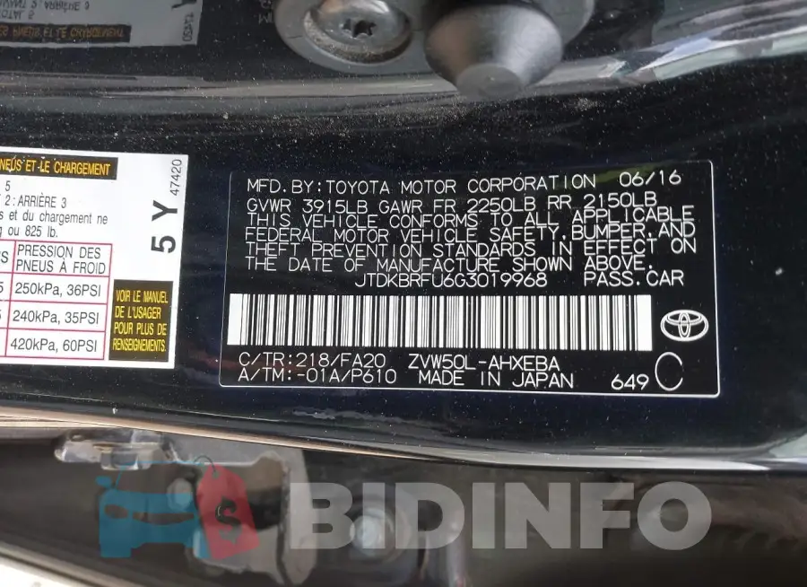 JTDKBRFU6G3019968 Photo# 9