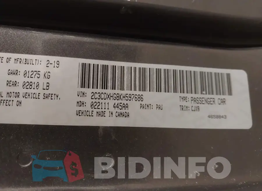 2C3CDXHG8KH597686 Photo# 9