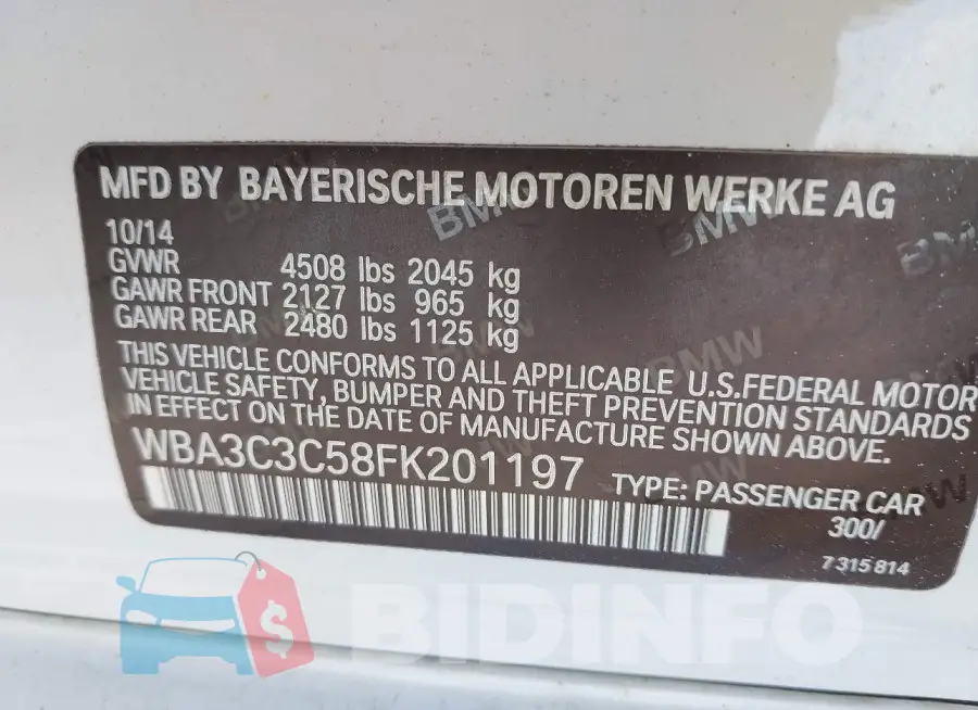 WBA3C3C58FK201197 Photo# 9