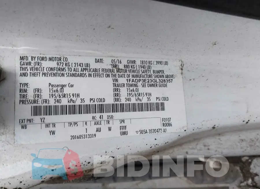 1FADP3E23GL328357 Photo# 9