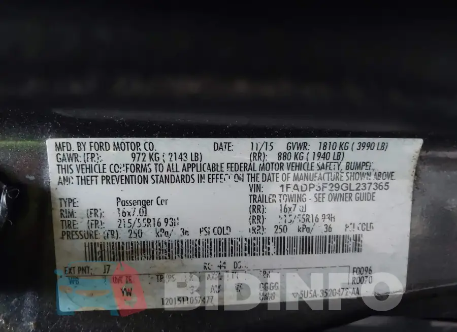 1FADP3F29GL237365 Photo# 9