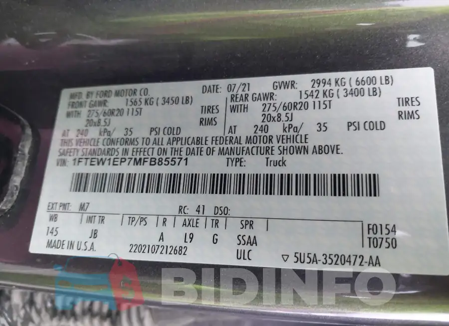 1FTEW1EP7MFB85571 Photo# 9