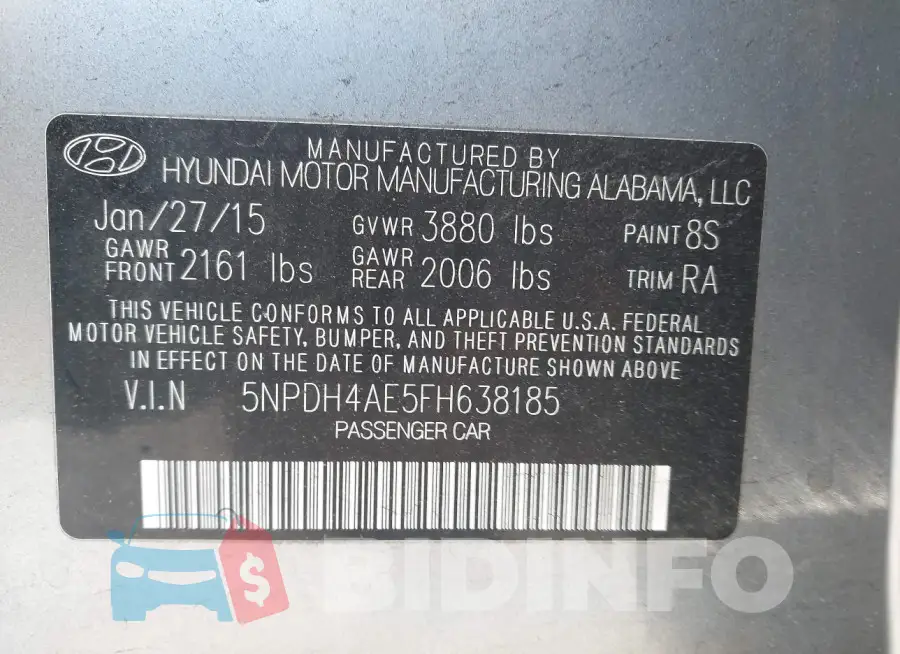 5NPDH4AE5FH638185 Photo# 9