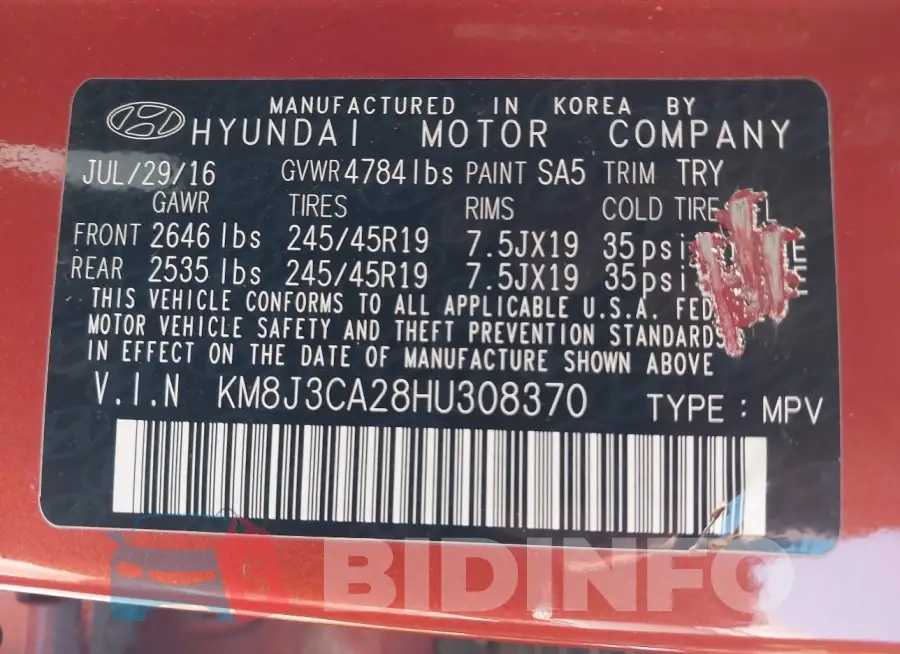KM8J3CA28HU308370 Photo# 9