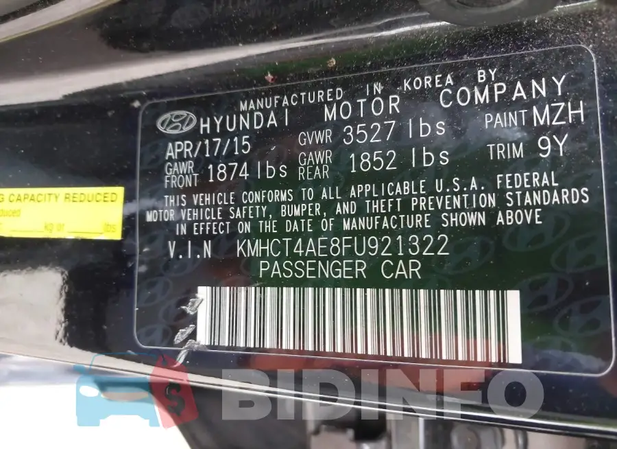 KMHCT4AE8FU921322 Photo# 9
