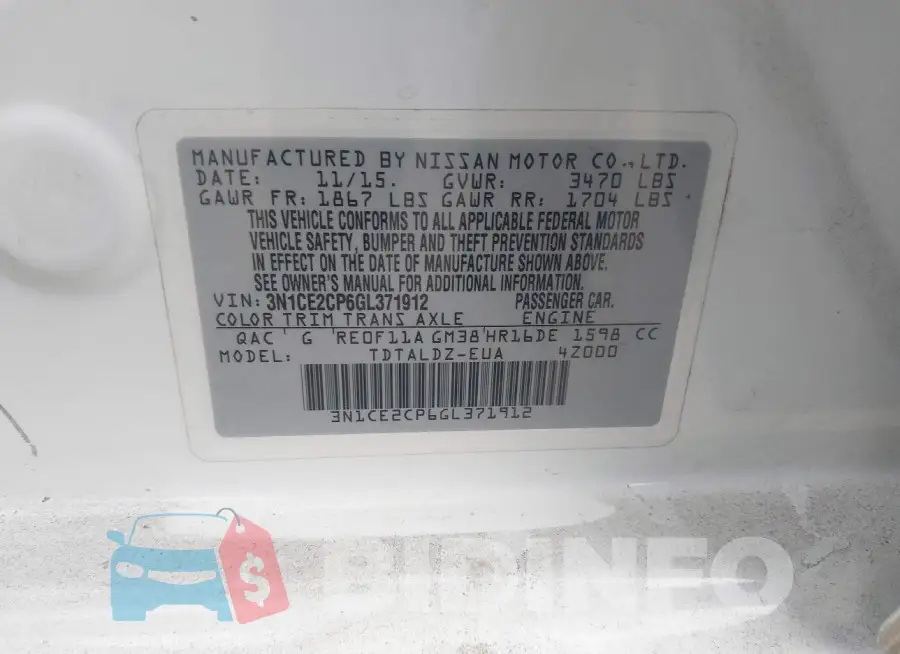 3N1CE2CP6GL371912 Photo# 9