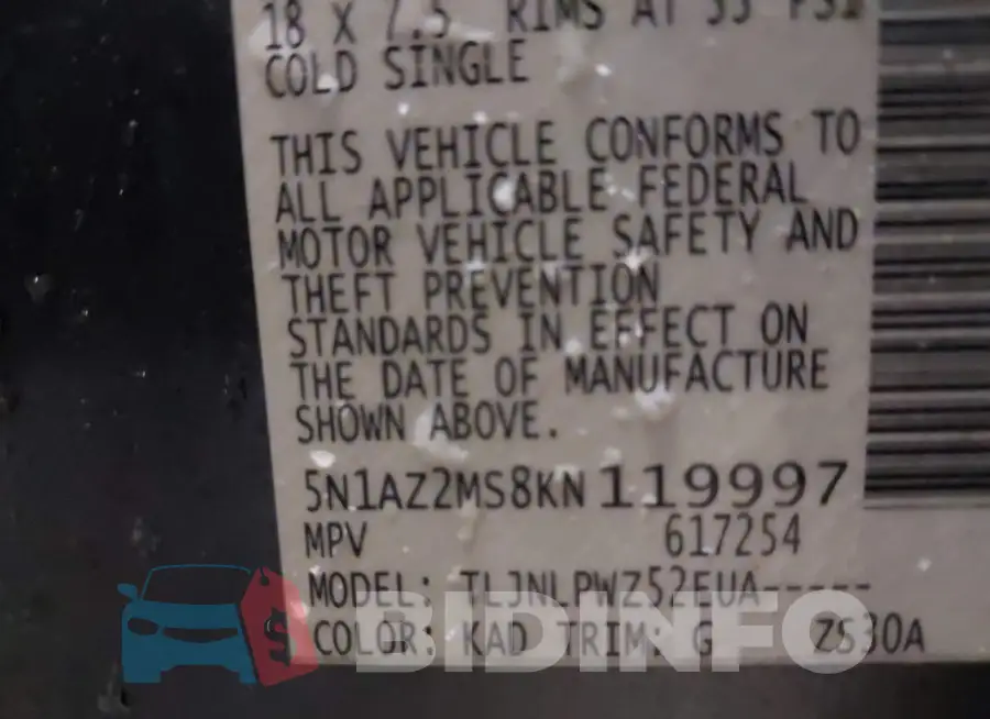 5N1AZ2MS8KN119997 Photo# 9