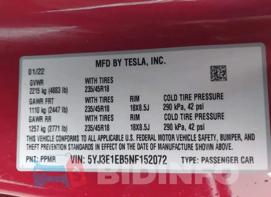 5YJ3E1EB5NF152072 Photo# 9