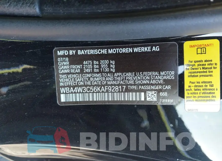 WBA4W3C56KAF92817 Photo# 9