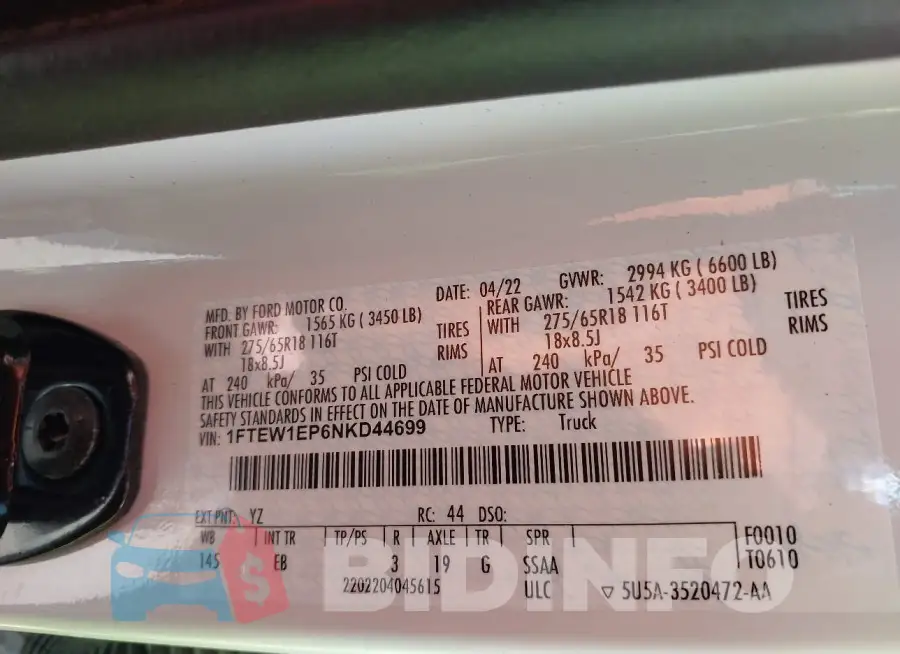 1FTEW1EP6NKD44699 Photo# 9