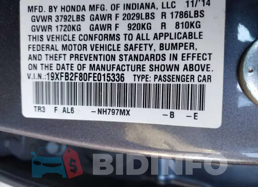 19XFB2F80FE015336 Photo# 9