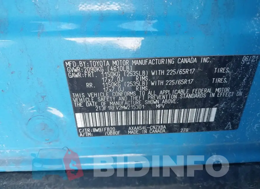 2T3F1RFV2MW215301 Photo# 9
