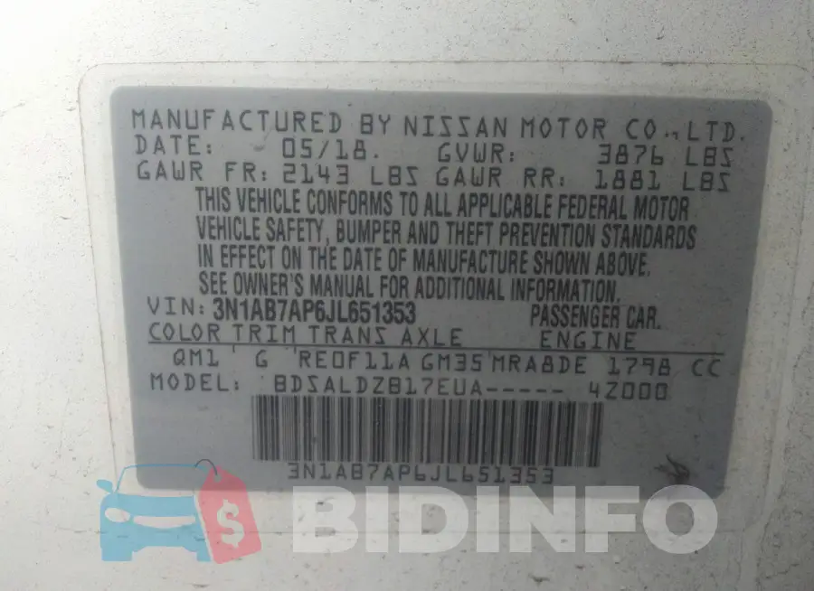 3N1AB7AP6JL651353 Photo# 9