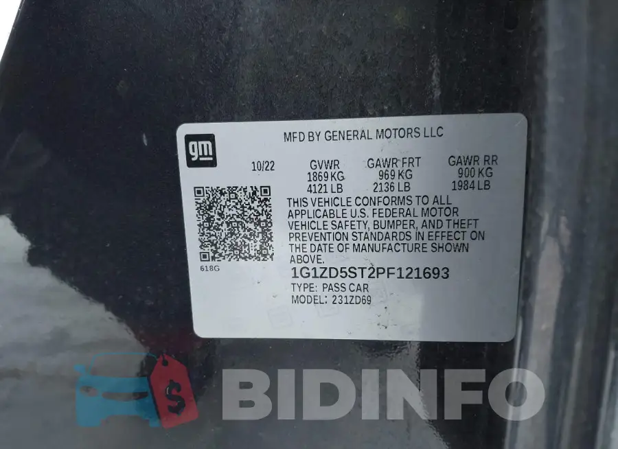 1G1ZD5ST2PF121693 Photo# 9
