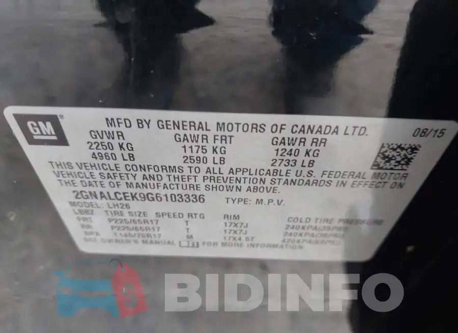 2GNALCEK9G6103336 Photo# 9