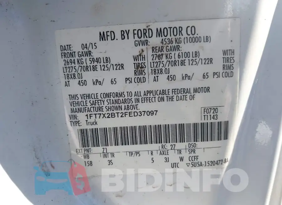 1FT7X2BT2FED37097 Photo# 9