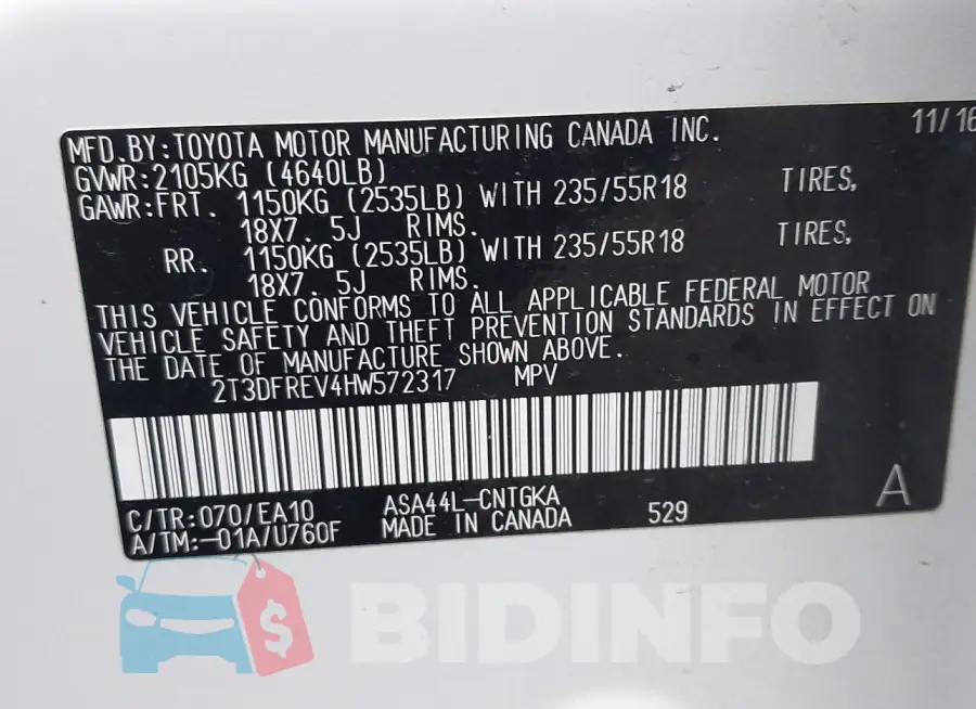 2T3DFREV4HW572317 Photo# 9