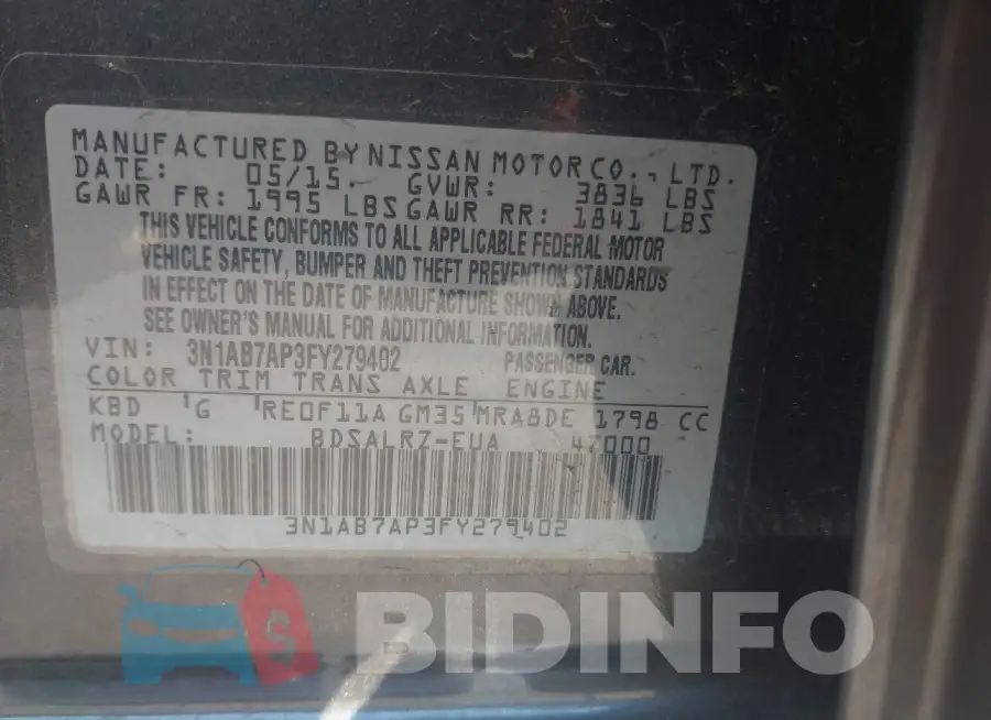 3N1AB7AP3FY279402 Photo# 9