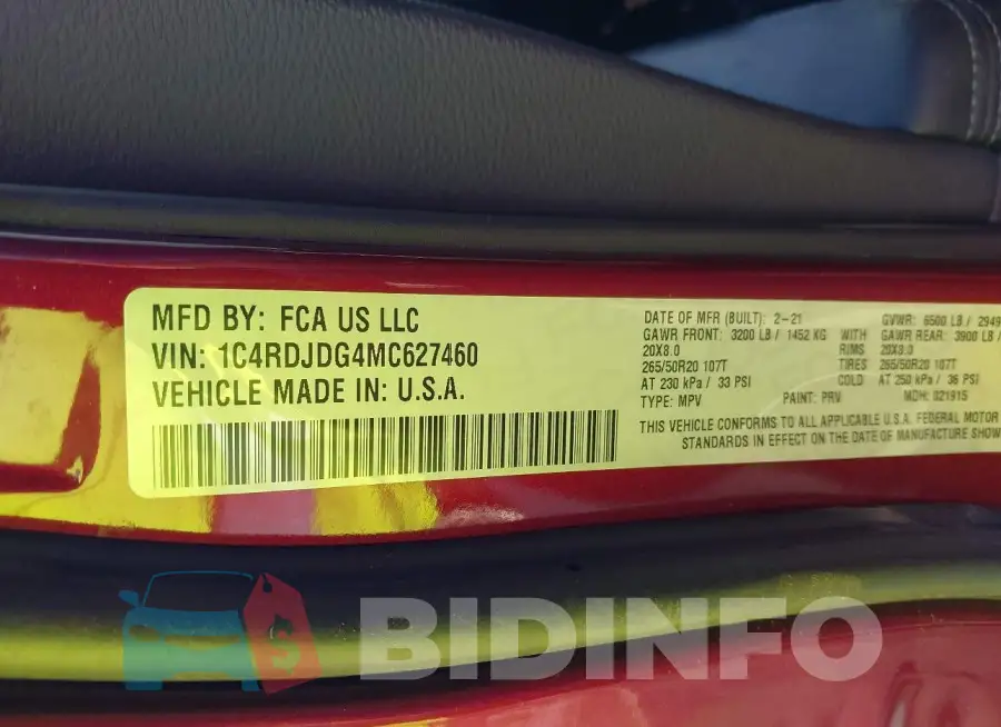 1C4RDJDG4MC627460 Photo# 9