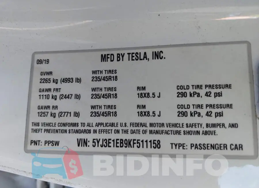 5YJ3E1EB9KF511158 Photo# 9
