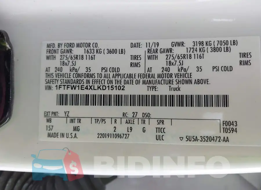 1FTFW1E4XLKD15102 Photo# 9