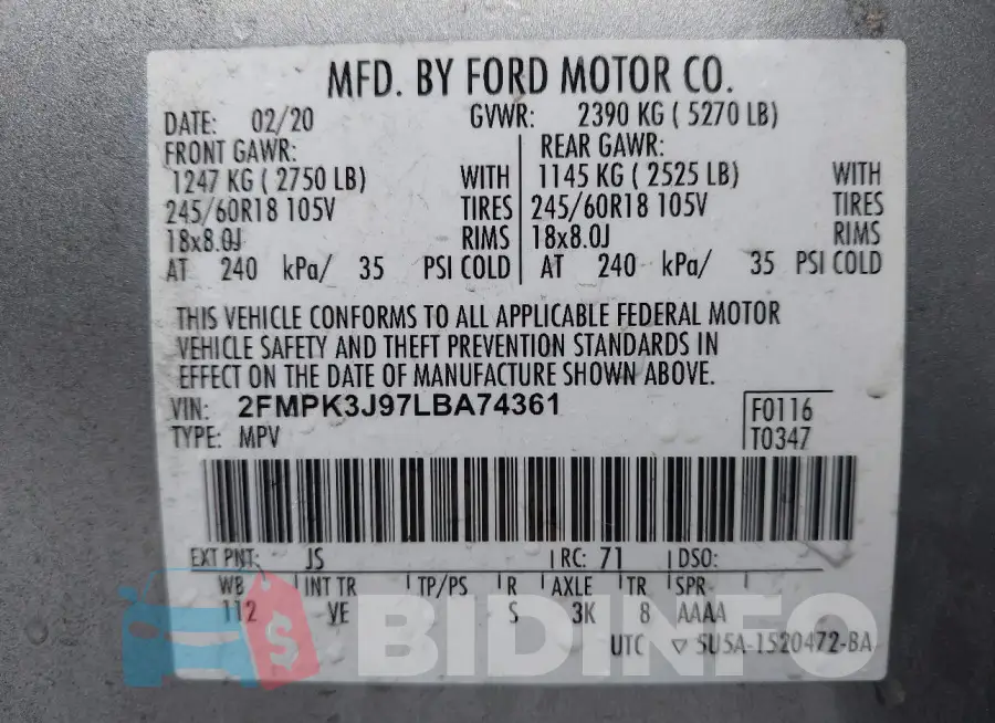 2FMPK3J97LBA74361 Photo# 9