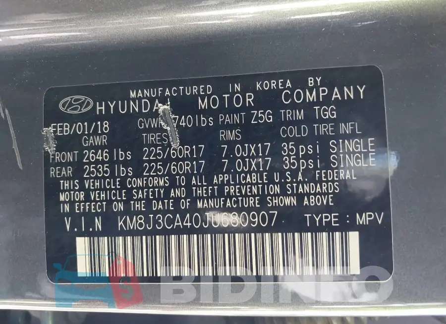 KM8J3CA40JU680907 Photo# 9