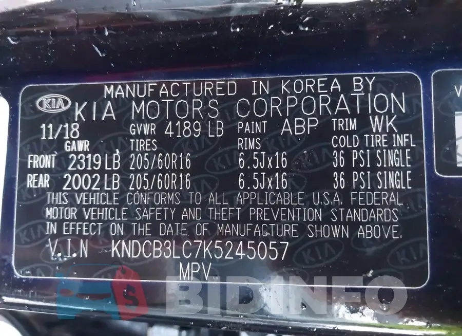KNDCB3LC7K5245057 Photo# 9