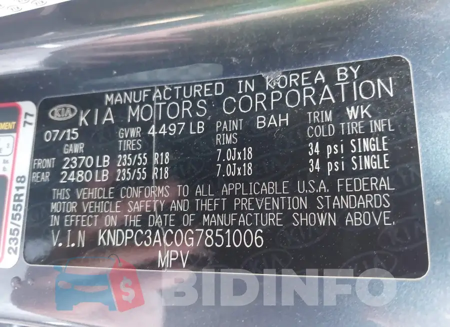 KNDPC3AC0G7851006 Photo# 9