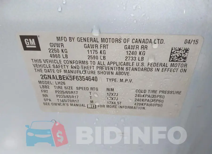 2GNALBEK5F6354640 Photo# 9