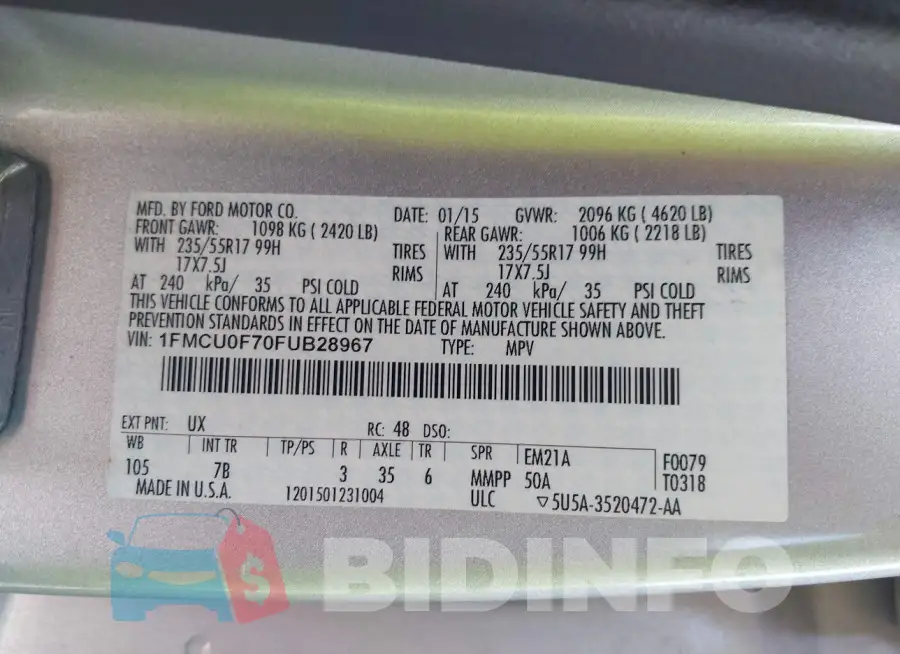 1FMCU0F70FUB28967 Photo# 9