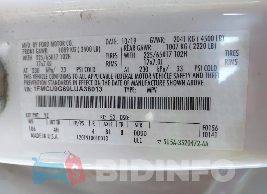 1FMCU9G69LUA38013 Photo# 9