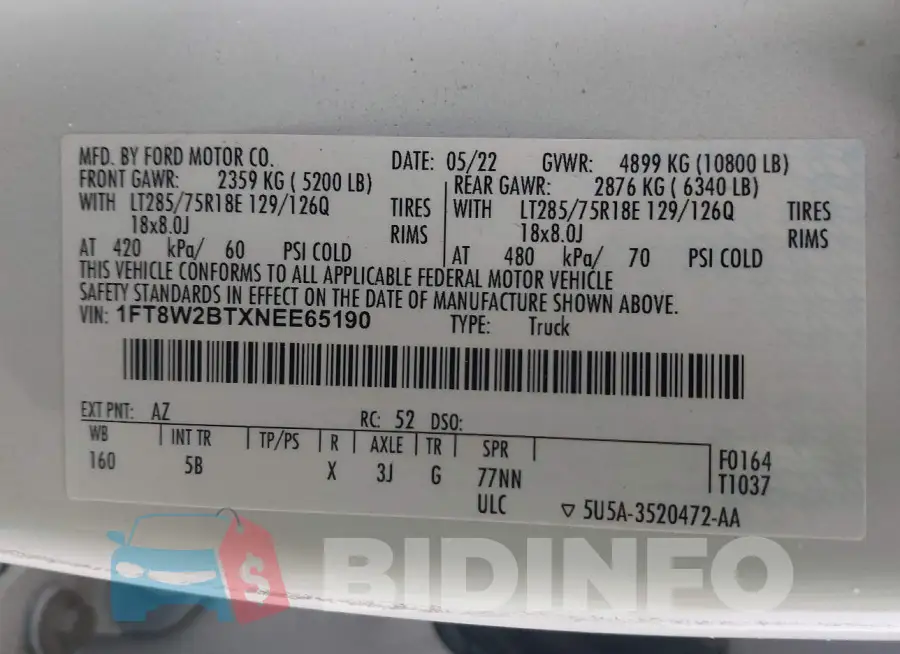 1FT8W2BTXNEE65190 Photo# 8