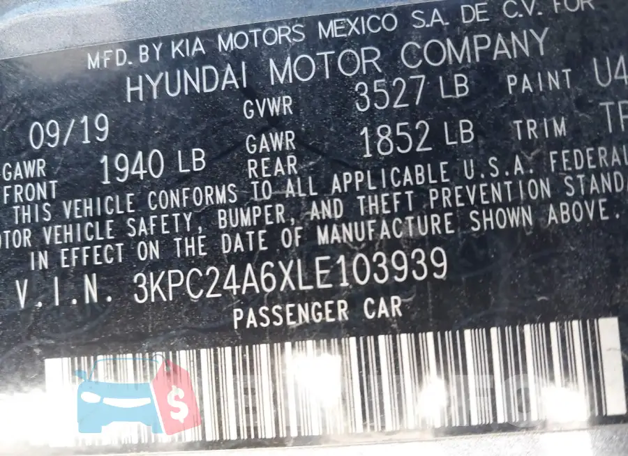 3KPC24A6XLE103939 Photo# 9